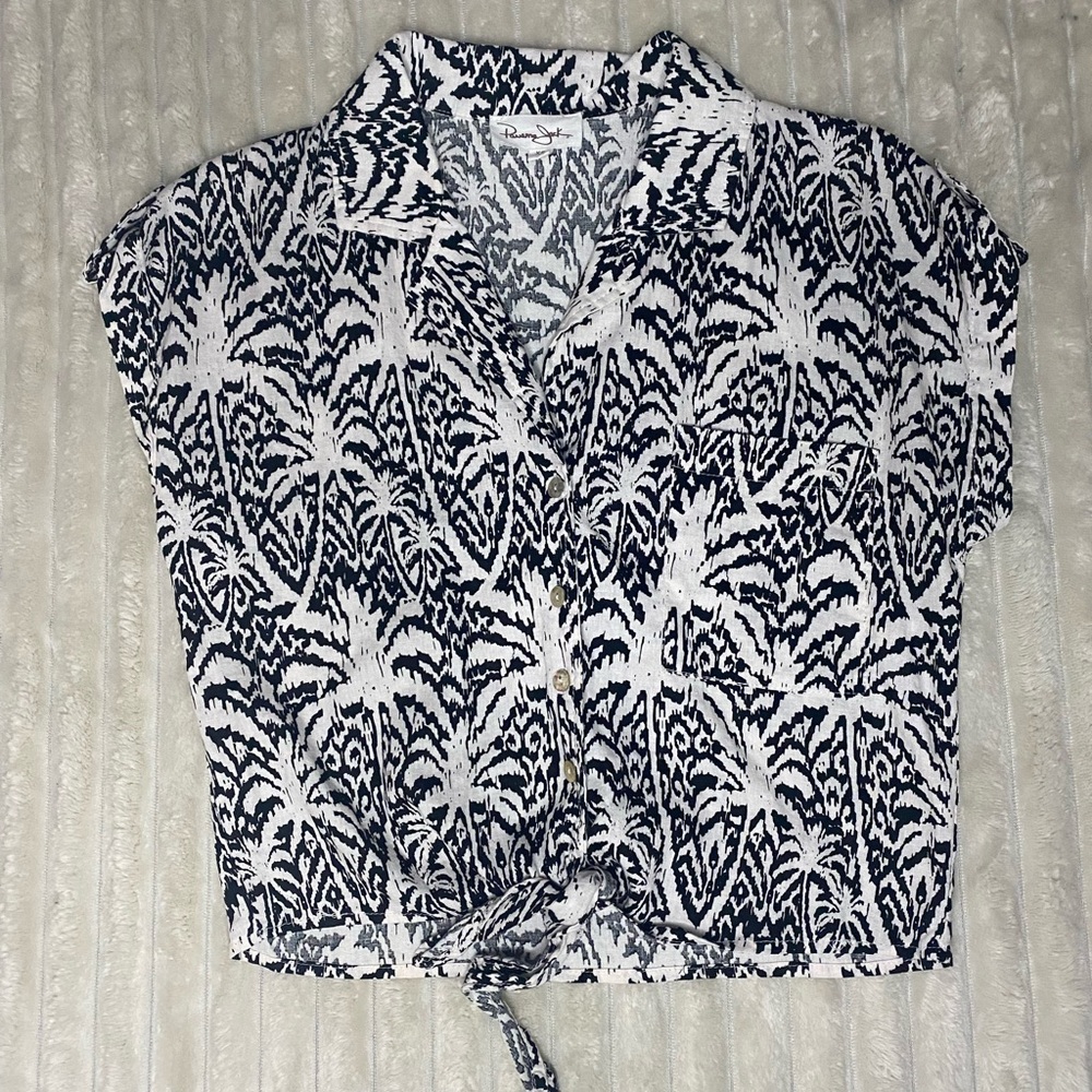 Panama Jack Monochrome Palm Print Button Down Shirt